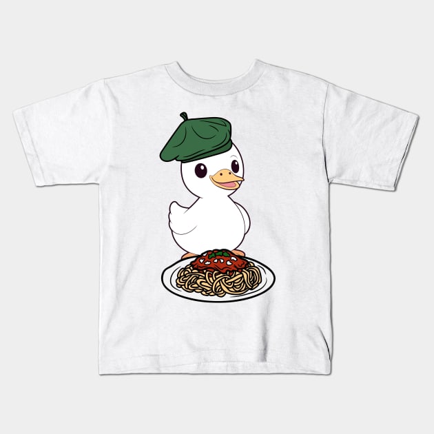 Cute Fat duck is eating spaghetti Kids T-Shirt by Pet Station